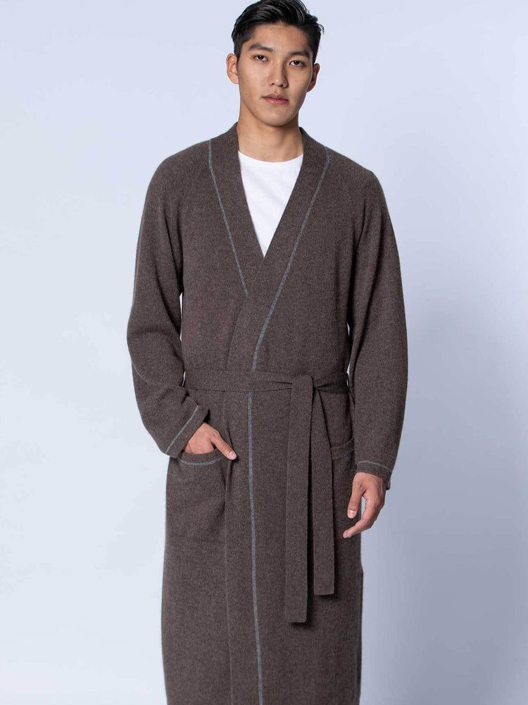 Men's Cashmere Contrast-Tipped Robe Cocoa -  Gobi Cashmere