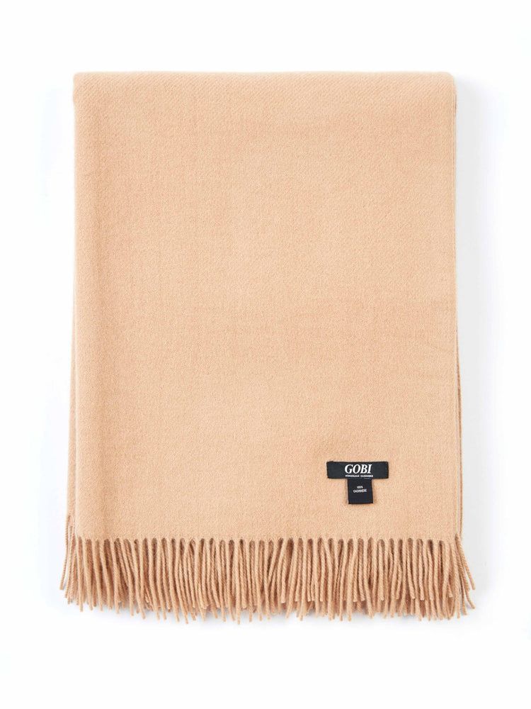 Unisex Cashmere Medium Blanket With Fringe Toasted Almond - Gobi Cashmere