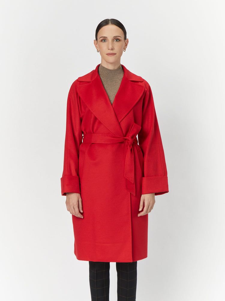 Women's Cashmere Tie-Waist Coat Red - Gobi Cashmere