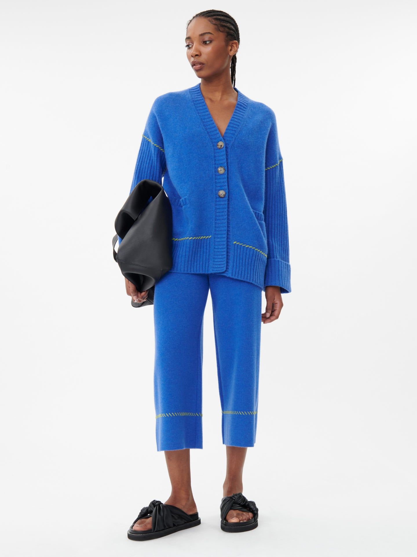 Women's Cashmere Stitch Embellished Wide Pants Strong Blue - Gobi Cashmere