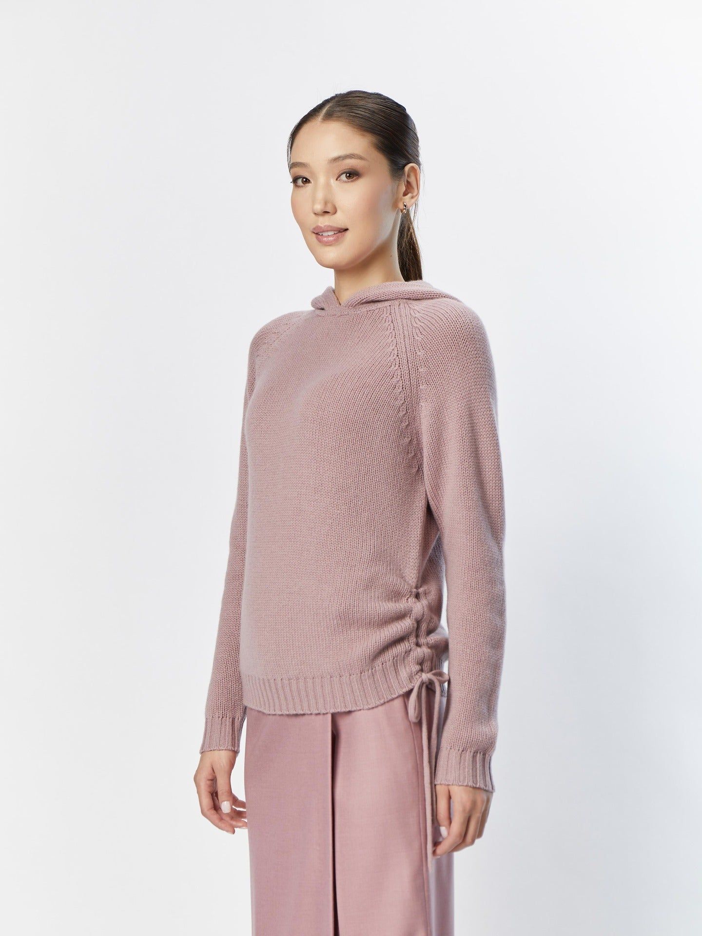 Women's Cashmere Drawstring Hooded Sweater Pale Mauve- Gobi Cashmere