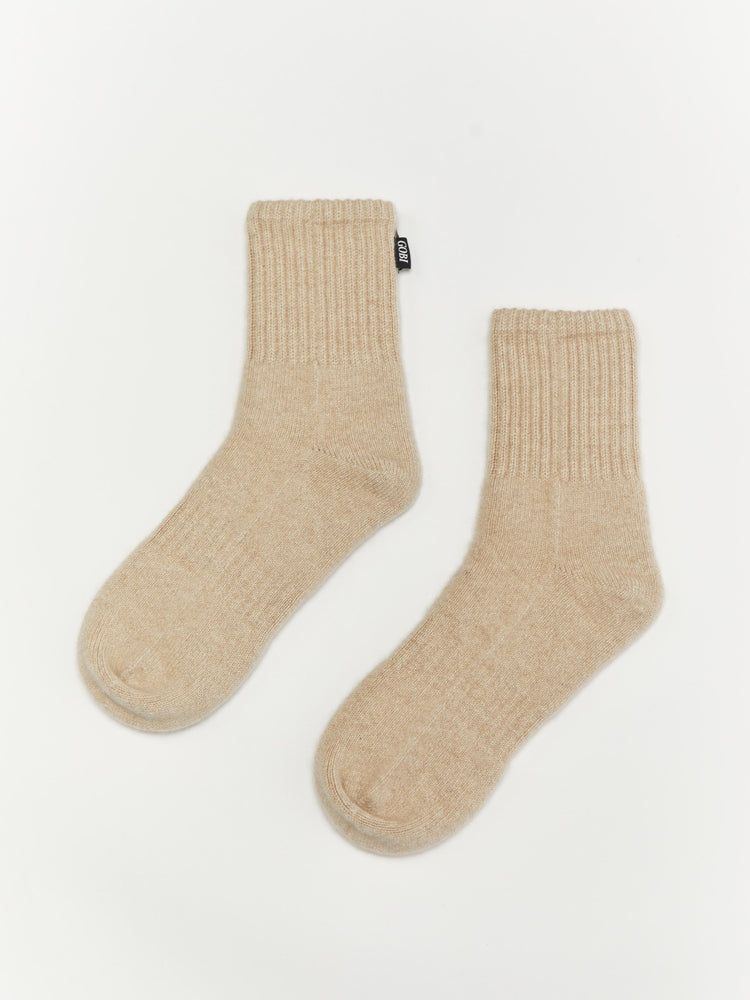 Men's Cashmere Knit Socks Beige -  Gobi Cashmere