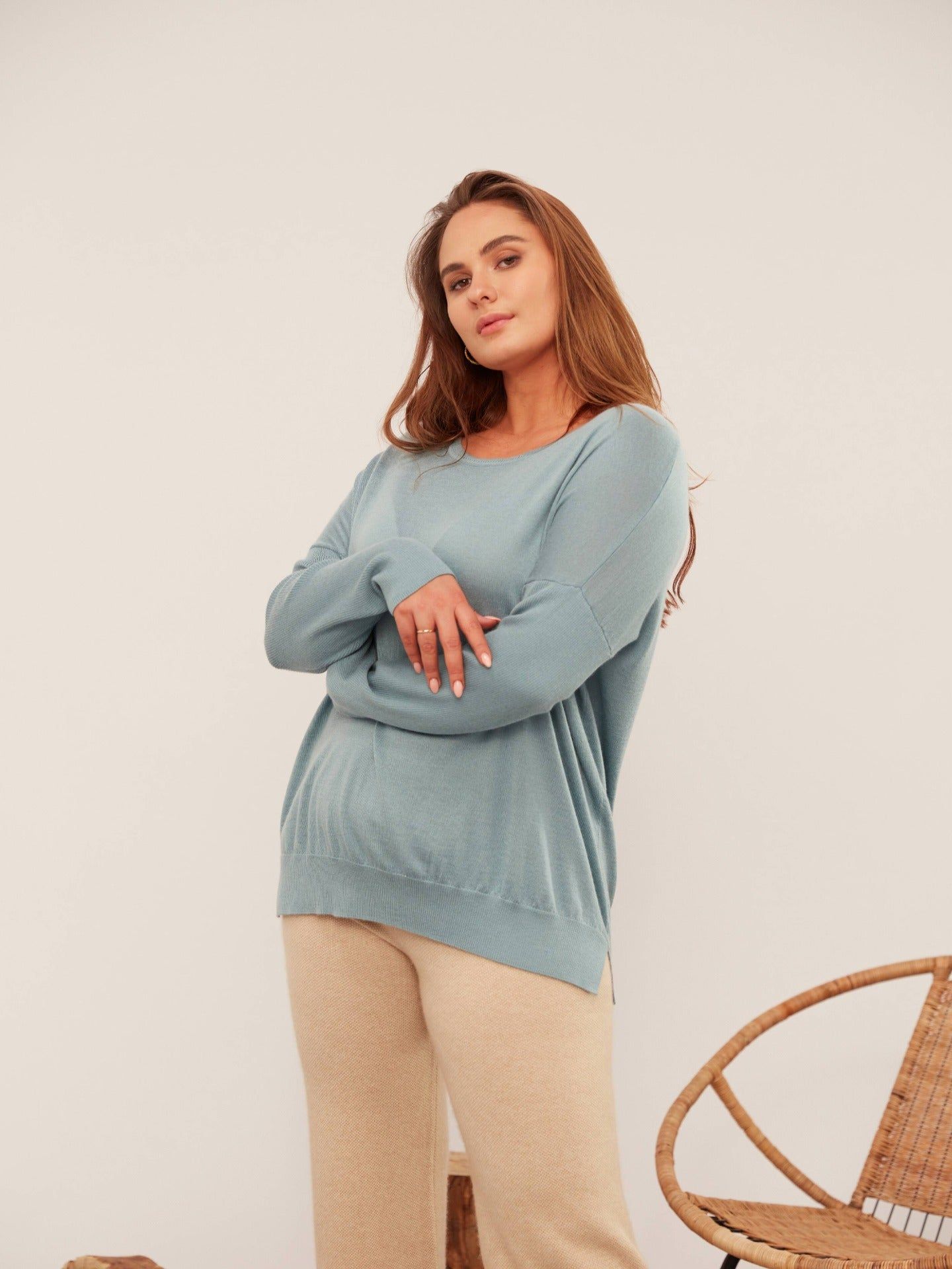 Women's Silk Cashmere Relaxed Fit Boat-Neck Sweater Slate - Gobi Cashmere