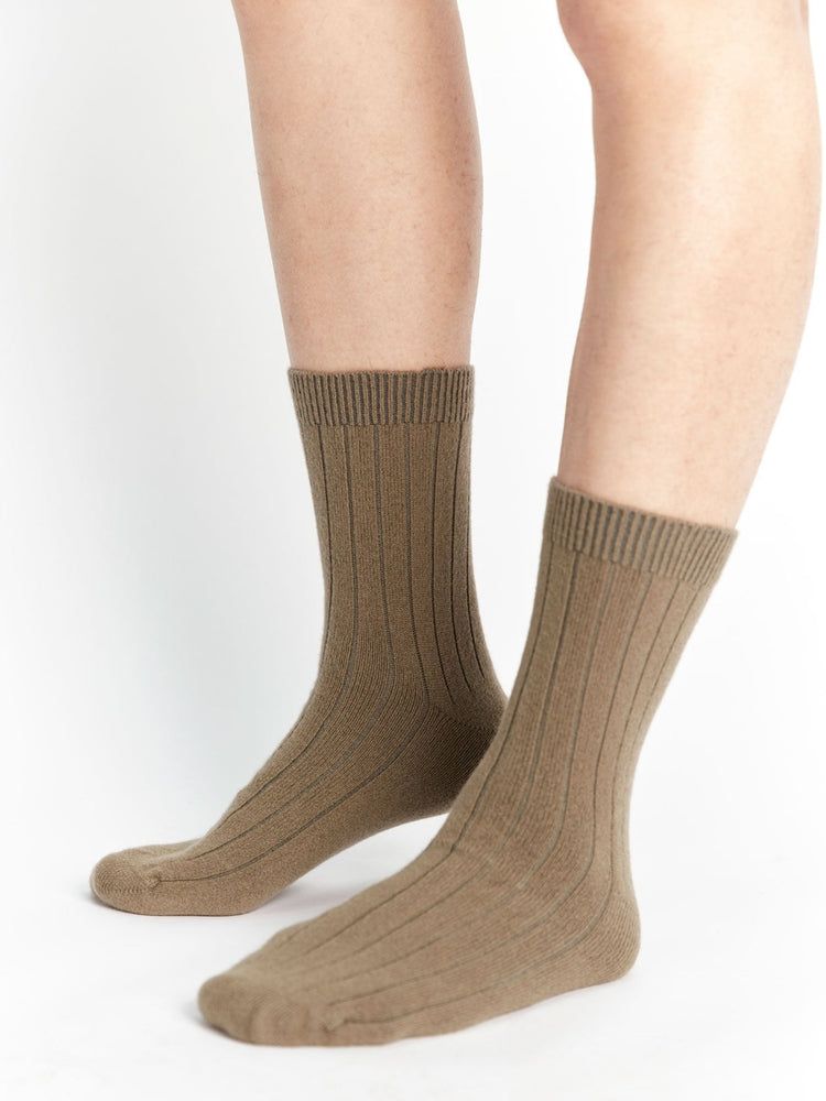 Unisex Cashmere Trim Knit Bed Socks Laurel Oak - Gobi Cashmere