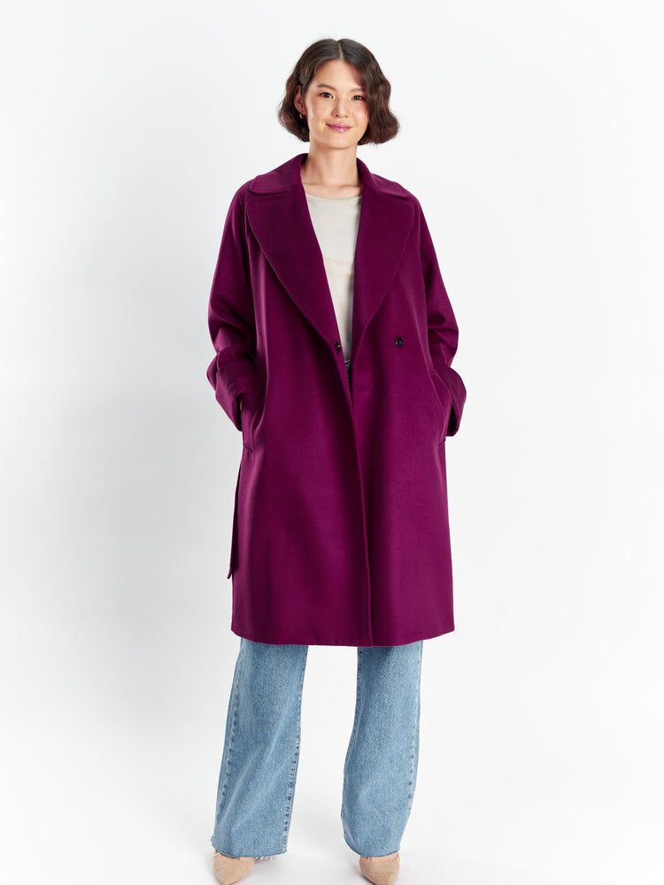 Women's Cashmere Tie-Waist Coat Dark Purple - Gobi Cashmere