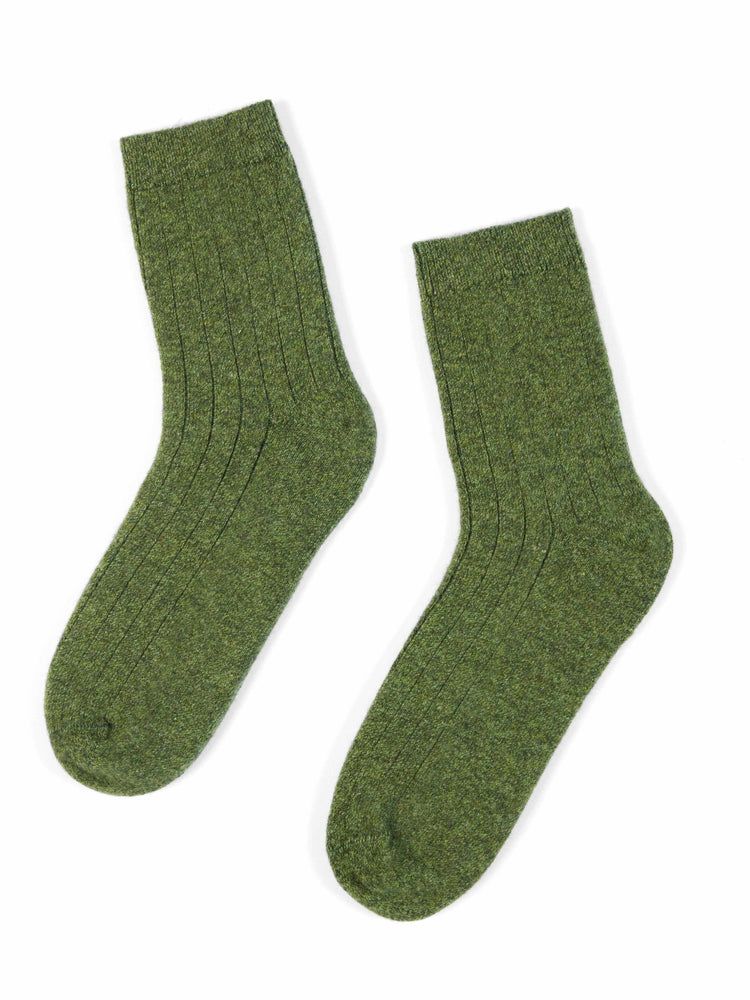 Unisex Cashmere Trim Knit Bed Socks Dill - Gobi Cashmere