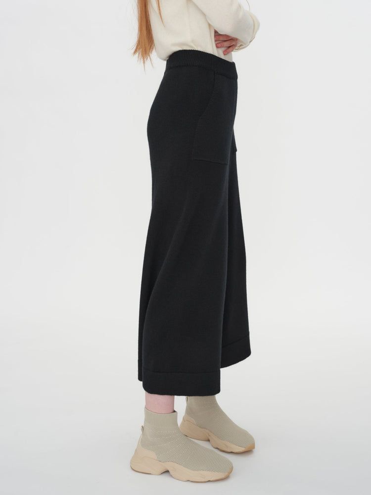 Women's Cashmere Knitted Culottes Black - Gobi Cashmere