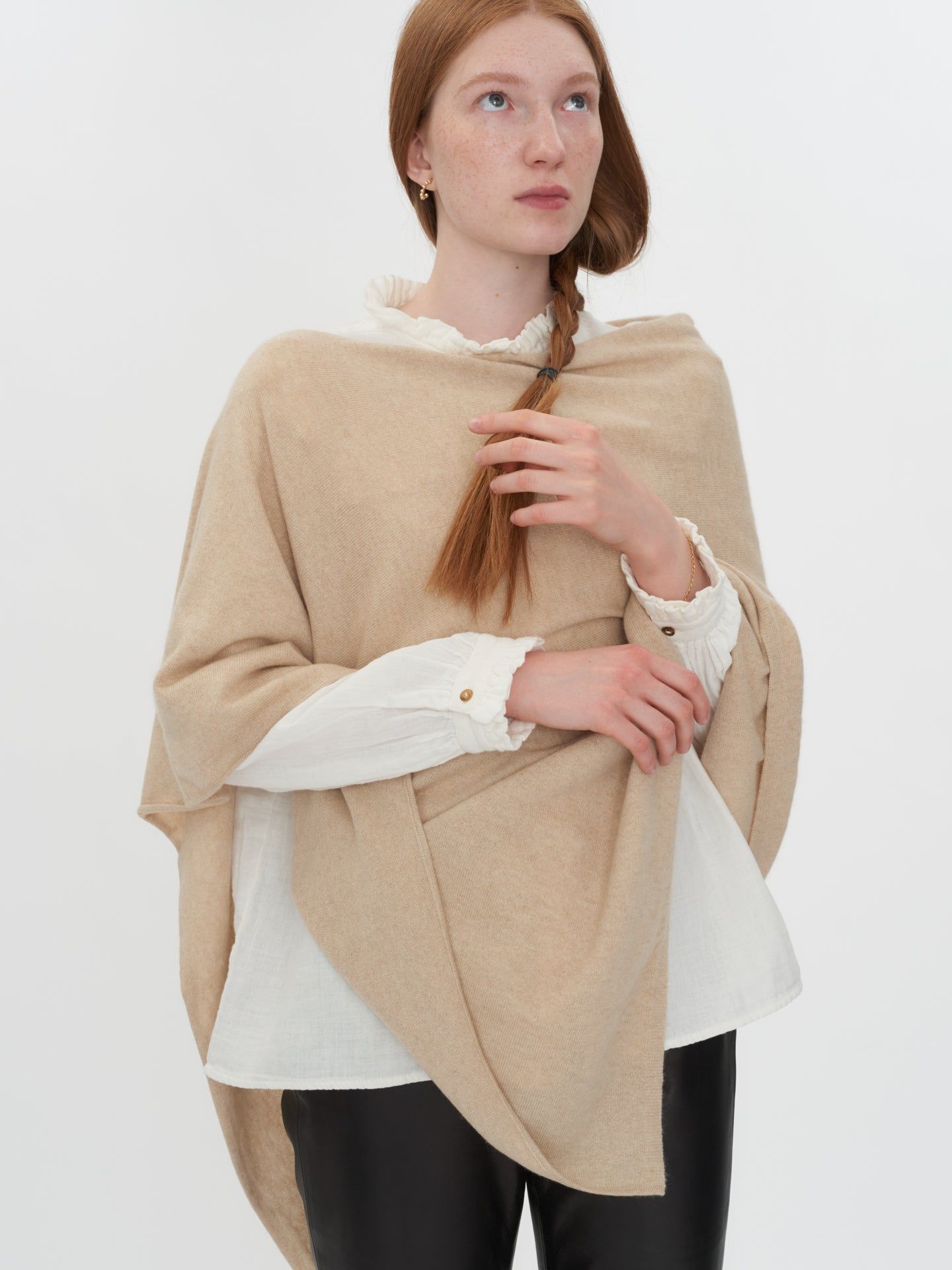 Women's Cashmere Asymmetrical Knit Poncho Beige - Gobi Cashmere