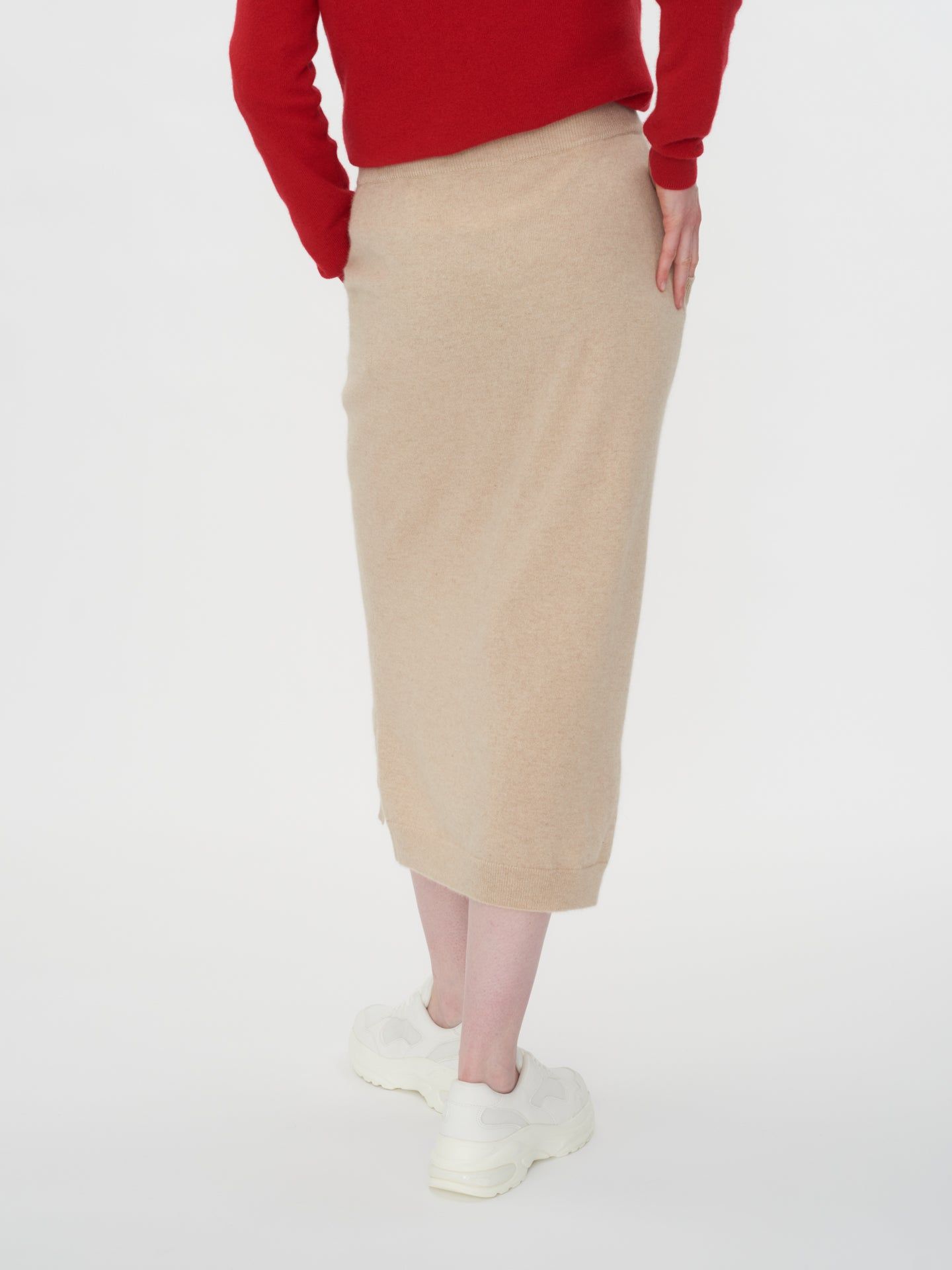 Women's Cashmere Midi Skirt With Side Slits Beige - Gobi Cashmere