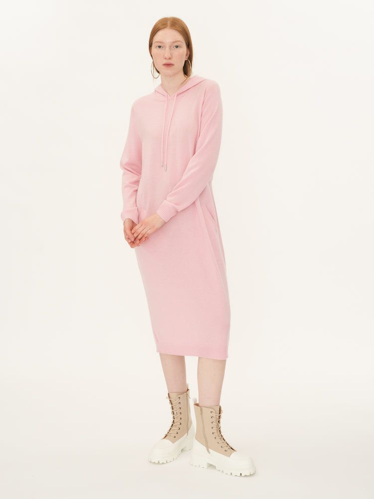 Women's Cashmere Hooded Midi Dress Almond Blossom  - Gobi Cashmere