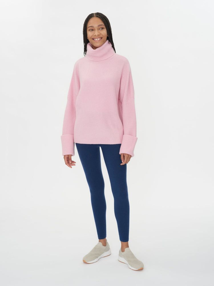 Women's Cashmere Tuck Knit Turtle Neck Almond Blossom - Gobi Cashmere