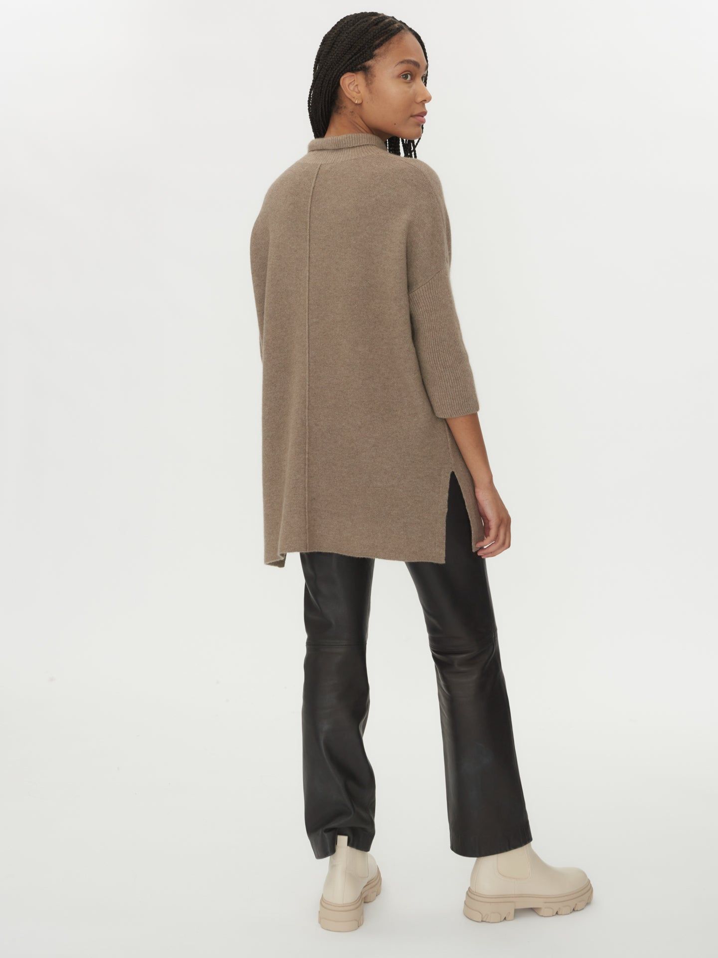Women's Cashmere Long High Neck Sweater Taupe - Gobi Cashmere