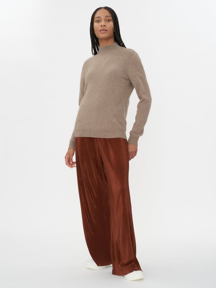 Women's Cashmere Mock Neck Sweater Taupe- Gobi Cashmere