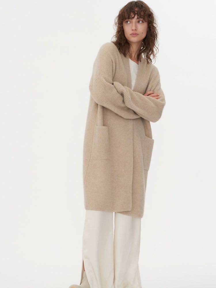 Women's Cashmere Long Robe Cardigan Warm Gray - Gobi Cashmere