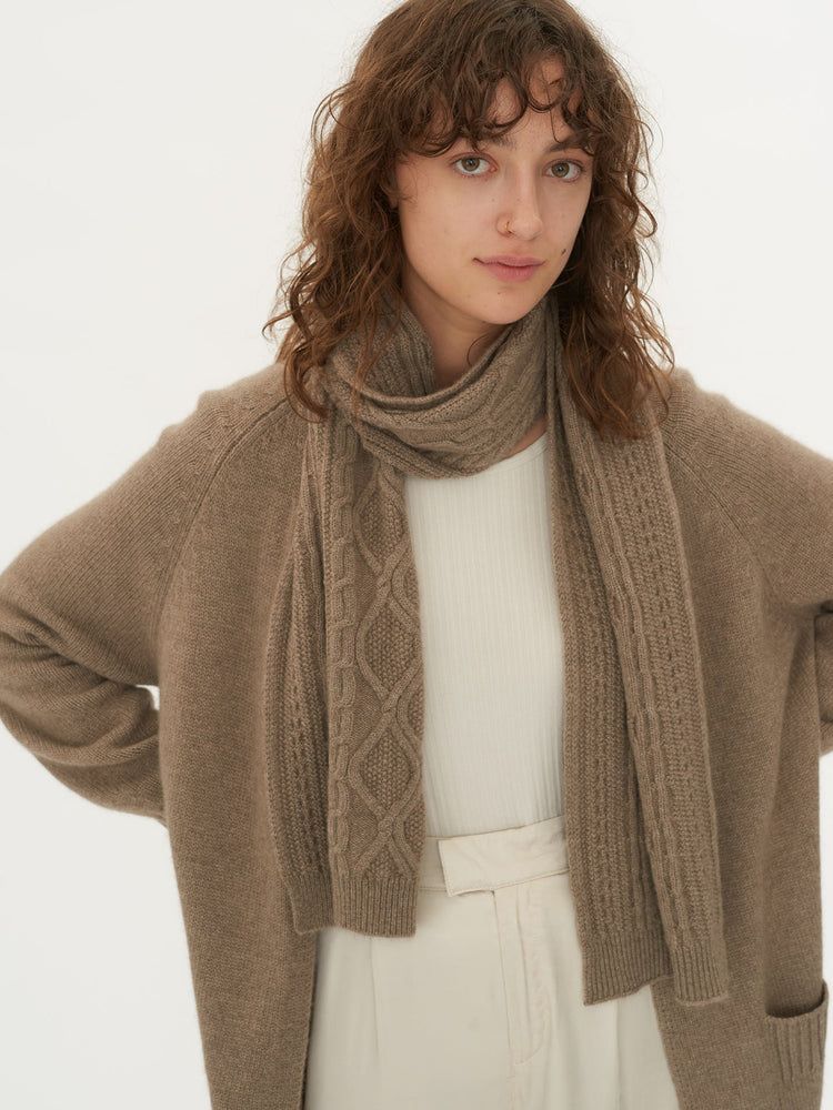 Unisex Cashmere Chunky Cable Scarf Taupe - Gobi Cashmere
