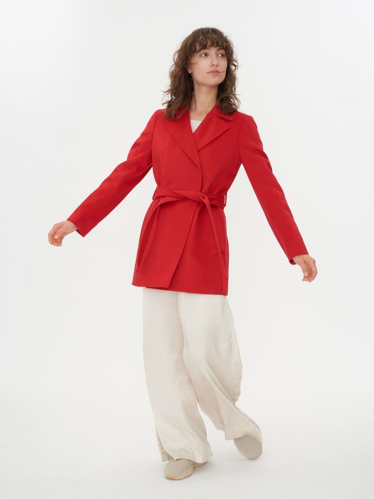 Women's Cashmere Belted Short Coat Red - Gobi Cashmere