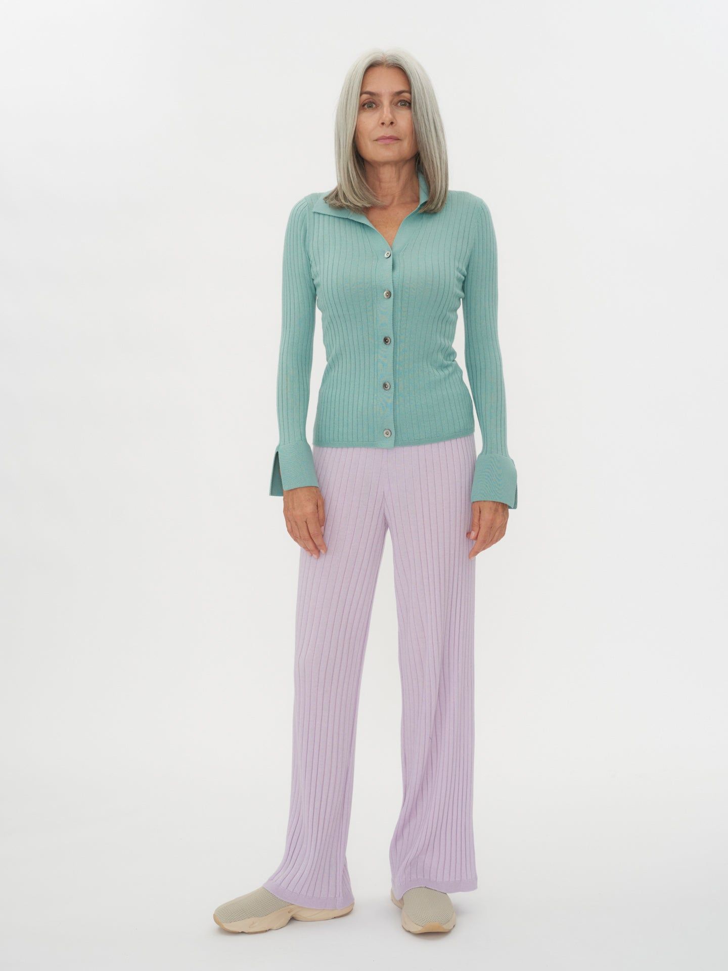 Women's Silk Cashmere Button Up Cardigan Gray Mist - Gobi Cashmere 