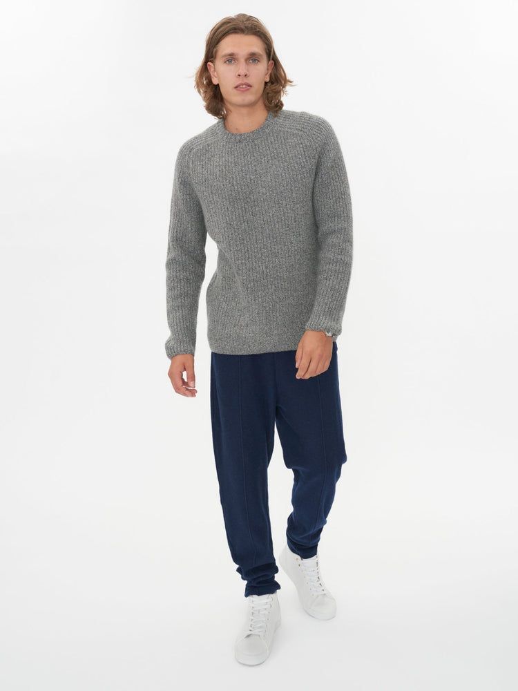 Men's Cashmere Mouline Sweater Gunmetal - Gobi Cashmere