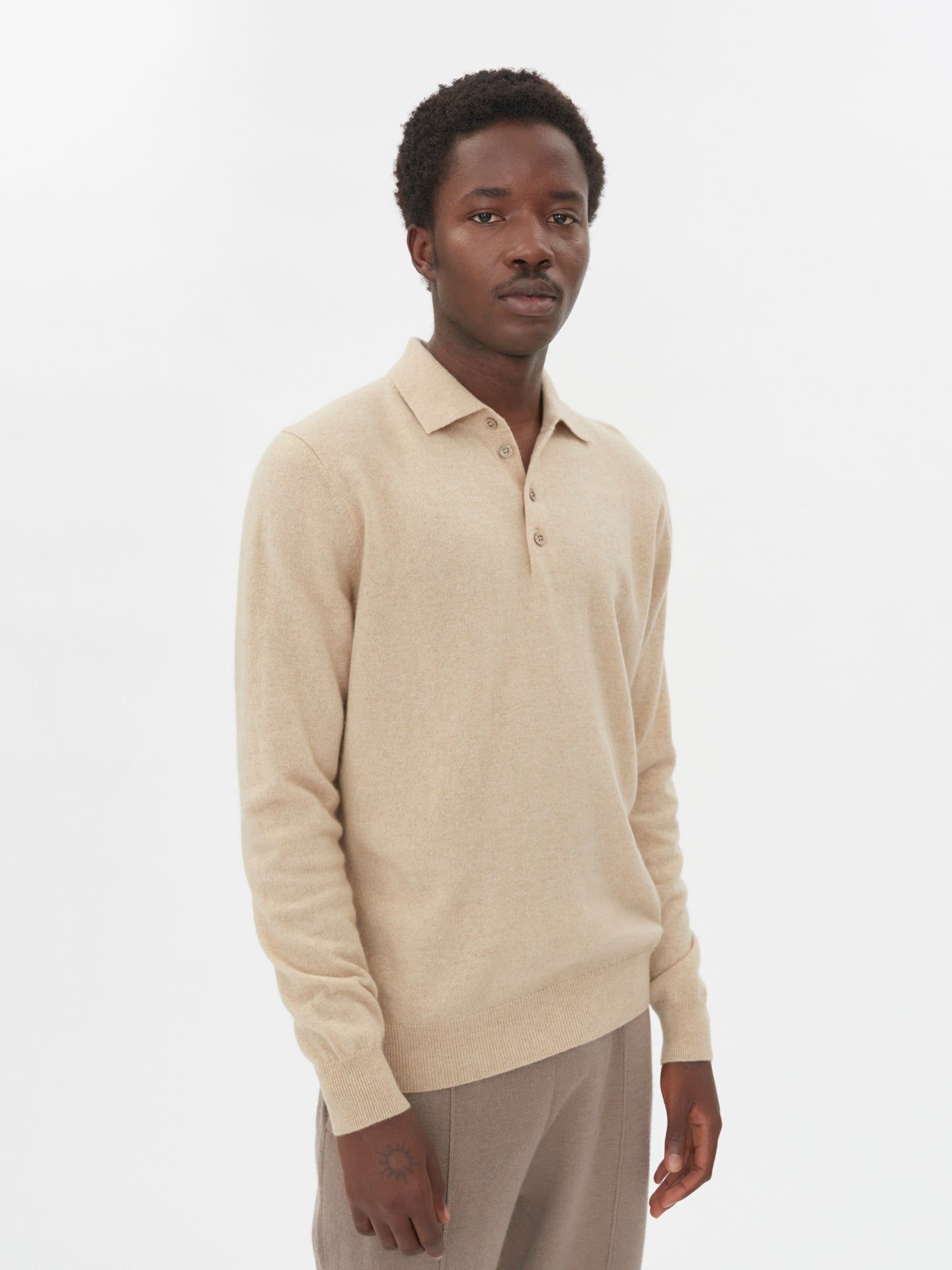 Men's Cashmere Polo Sweater Beige - Gobi Cashmere