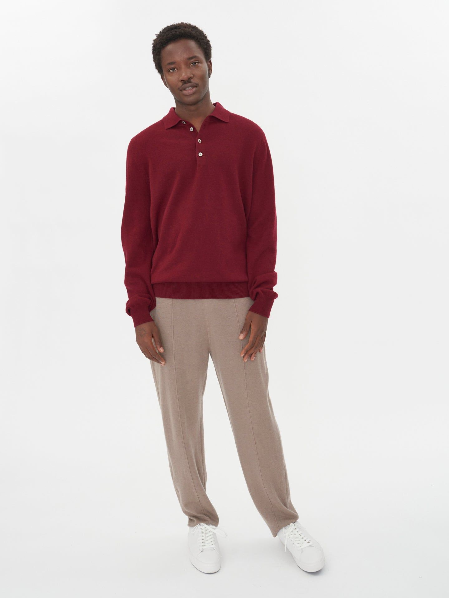 Men's Cashmere Polo Sweater Bordeaux - Gobi Cashmere