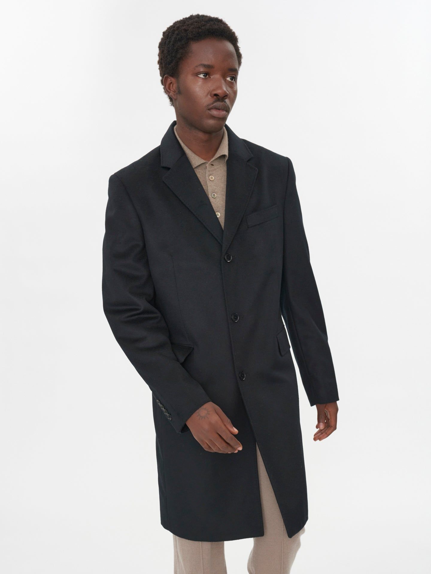 Men's Cashmere Classic Single Breasted Coat Black - Gobi Cashmere
