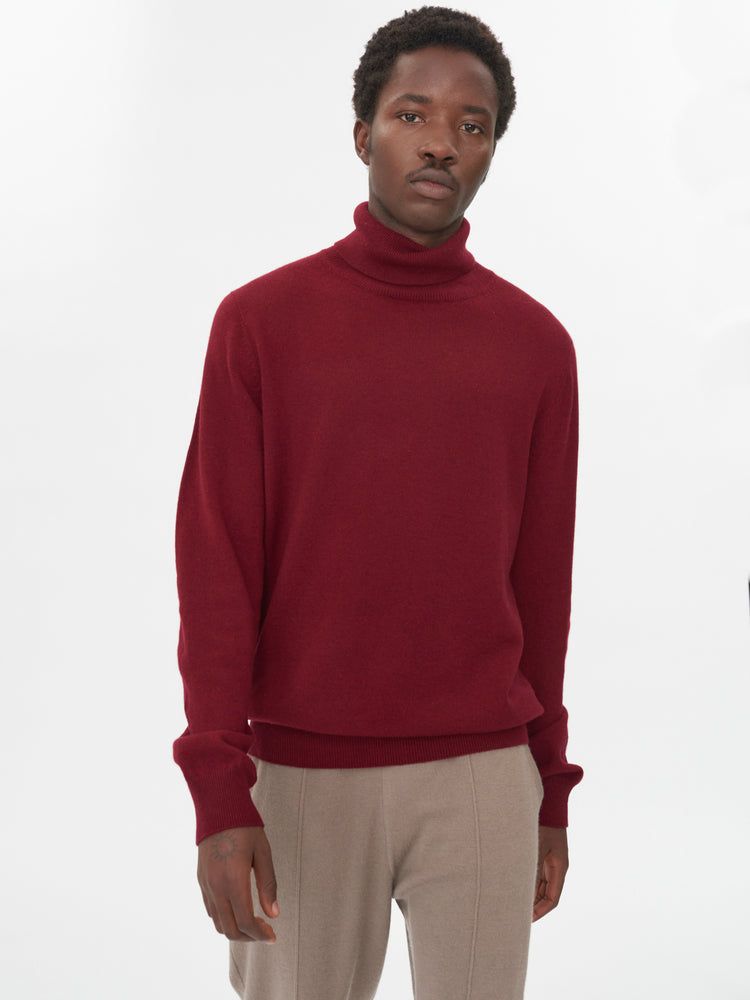 Men's Cashmere Basic Turtleneck Sweater Bordeaux - Gobi Cashmere