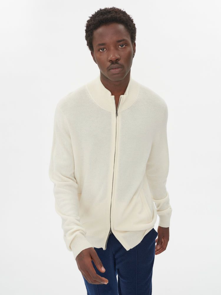 Men's Cashmere Full-Zip Cardigan Marshmallow - Gobi Cashmere