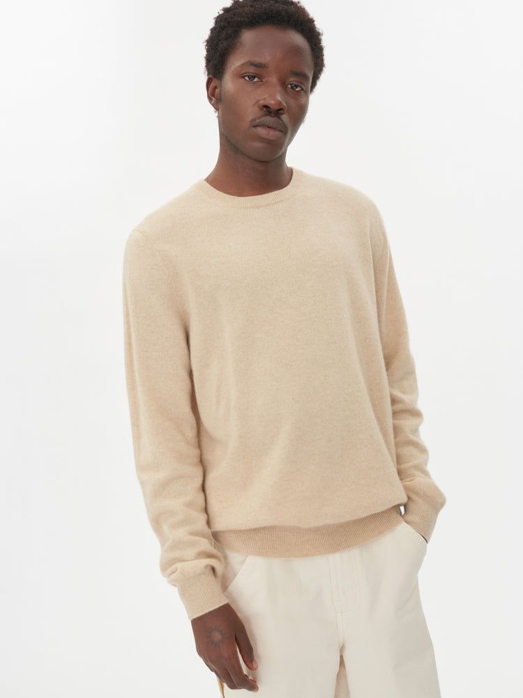 Men's Cashmere Basic Crew Neck Sweater Beige - Gobi Cashmere