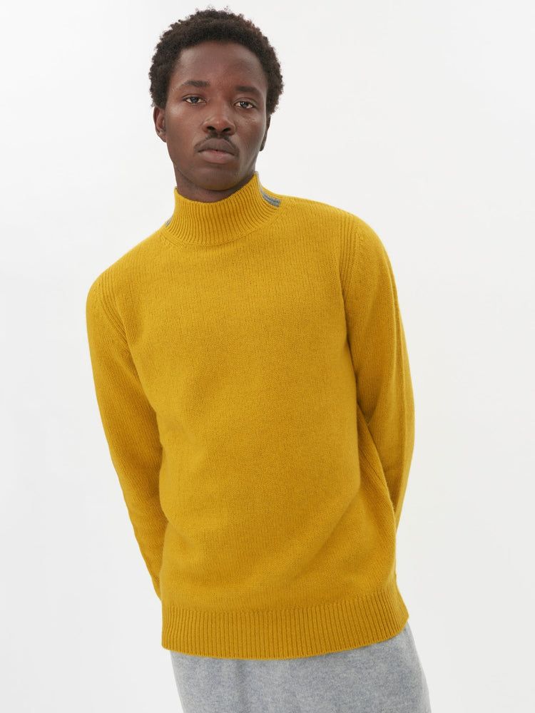 Men's Cashmere Colour Tipped Collar Mock Neck Yellow - Gobi Cashmere