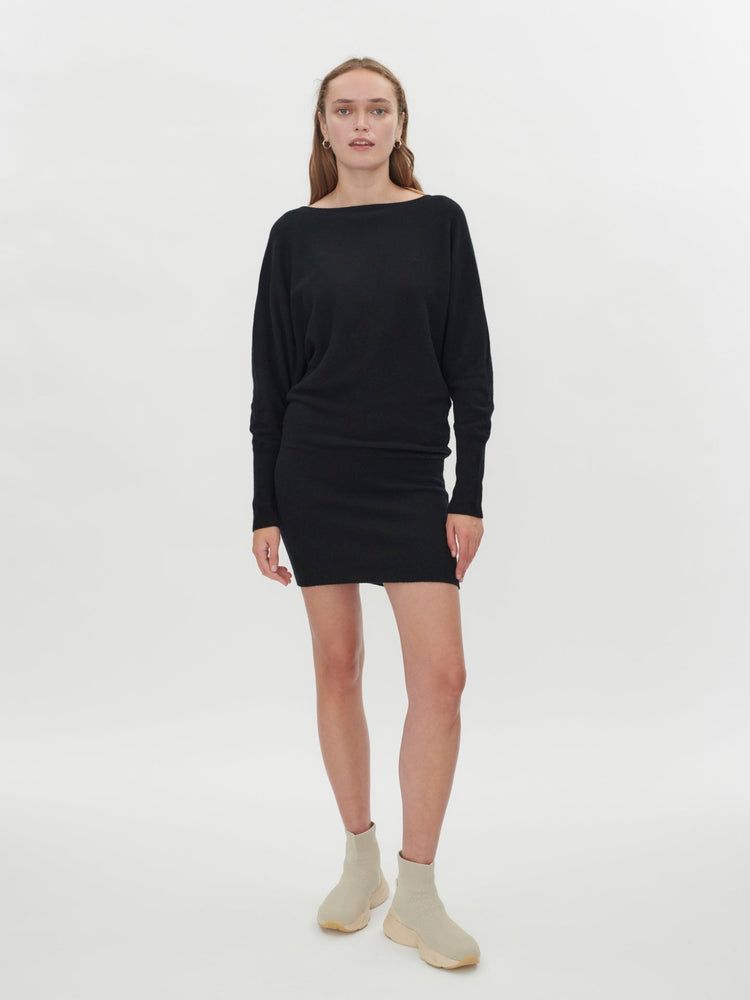 Women's Cashmere Long Sleeve Mini Knit Dress Black - Gobi Cashmere