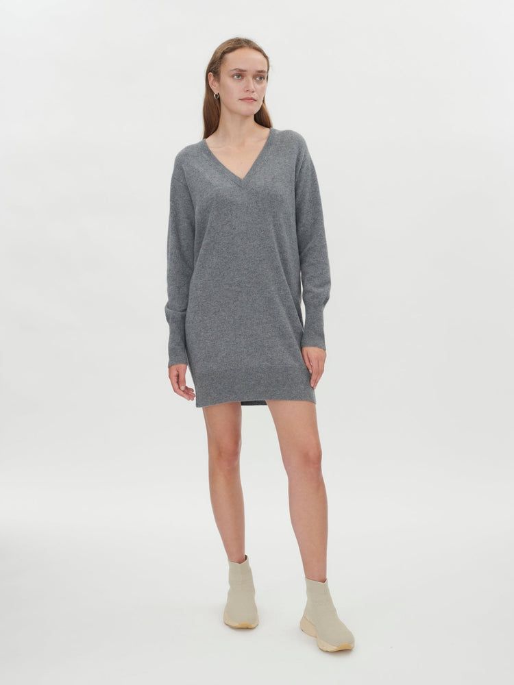 Women's Cashmere V-neck Tunic Dress Dim Gray - Gobi Cashmere