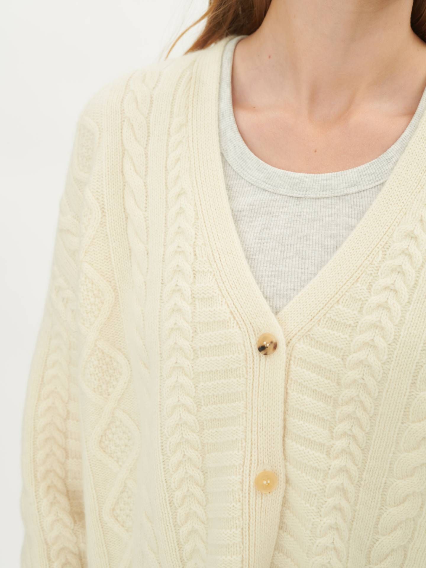 Women's Cashmere Chunky Cable Cardigan Off White - Gobi Cashmere