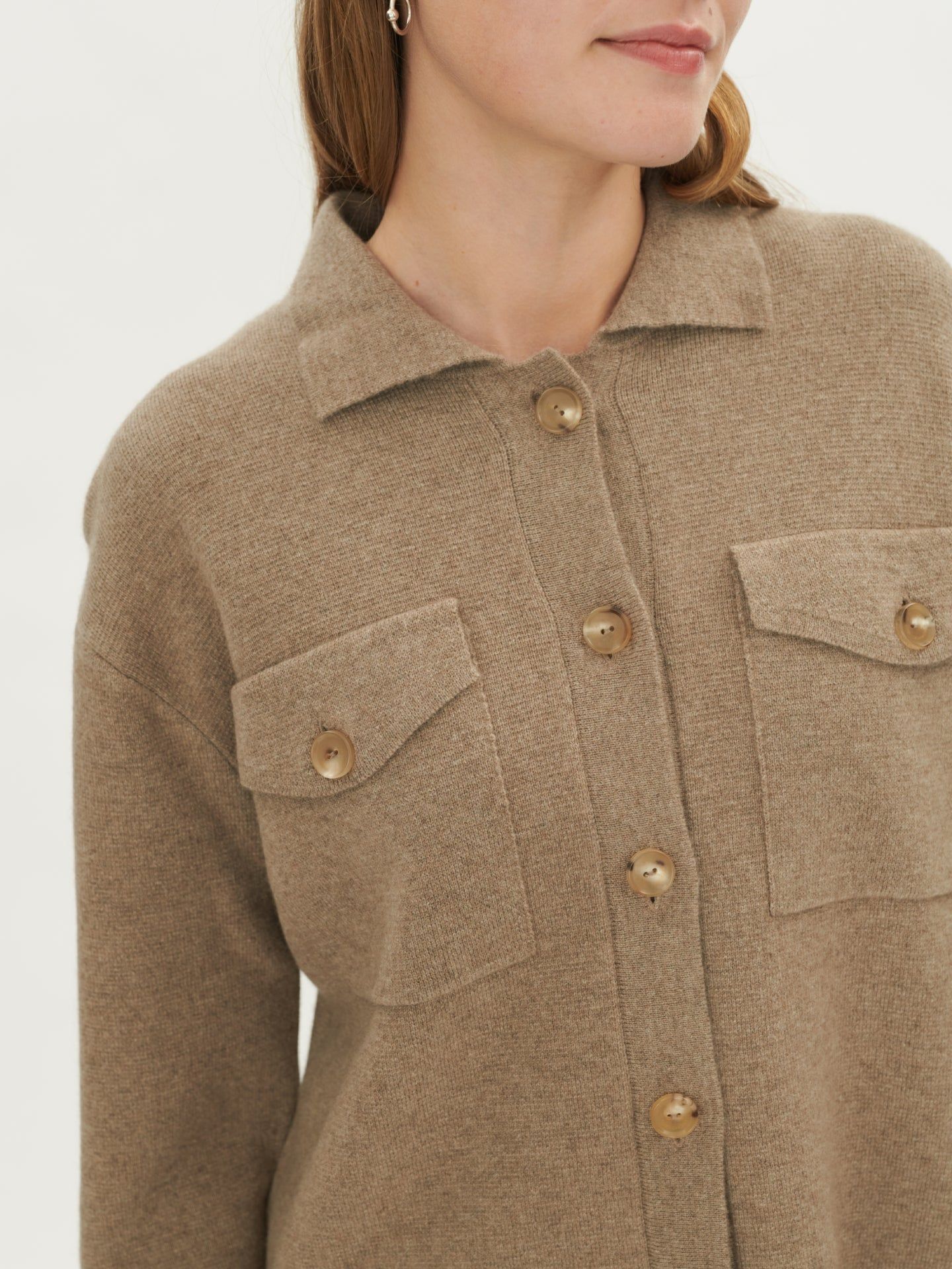 Women's Cashmere Shirt Cardigan Taupe - Gobi Cashmere