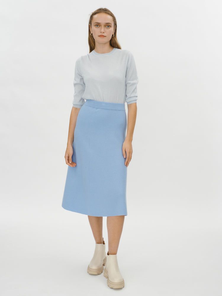 Women's Cashmere Flared Skirt Azure Blue - Gobi Cashmere