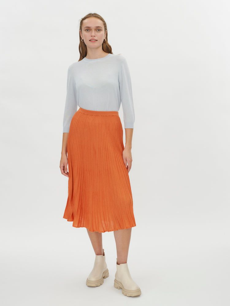 Women's Silk Cashmere Midi Skirt Dusty Orange - Gobi Cashmere