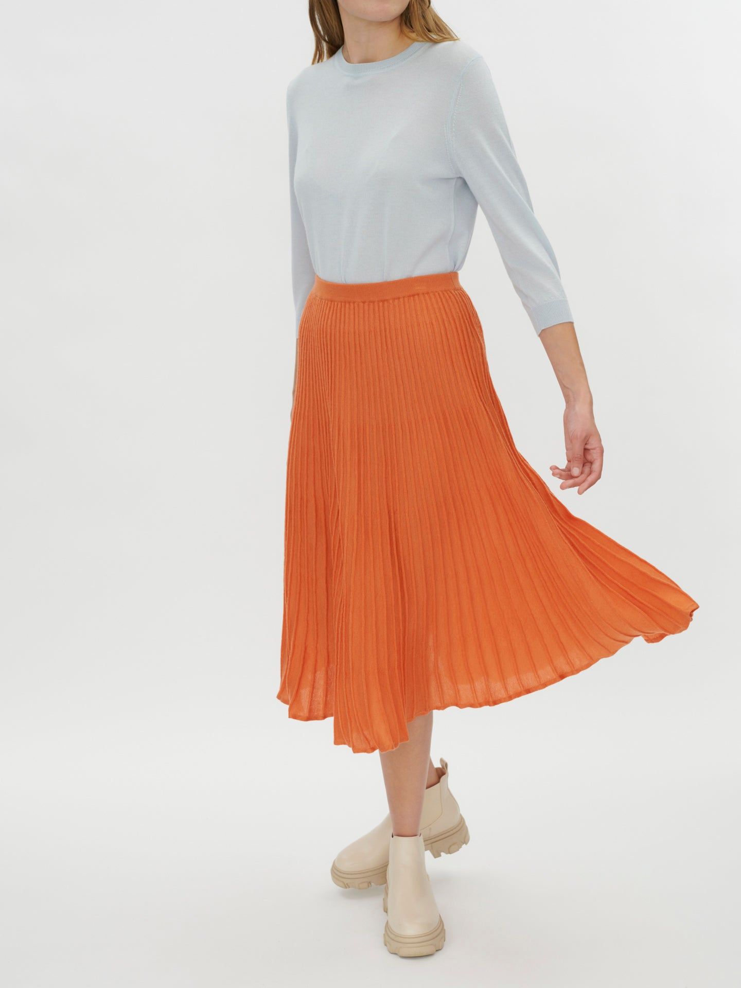Women's Silk Cashmere Midi Skirt Dusty Orange - Gobi Cashmere