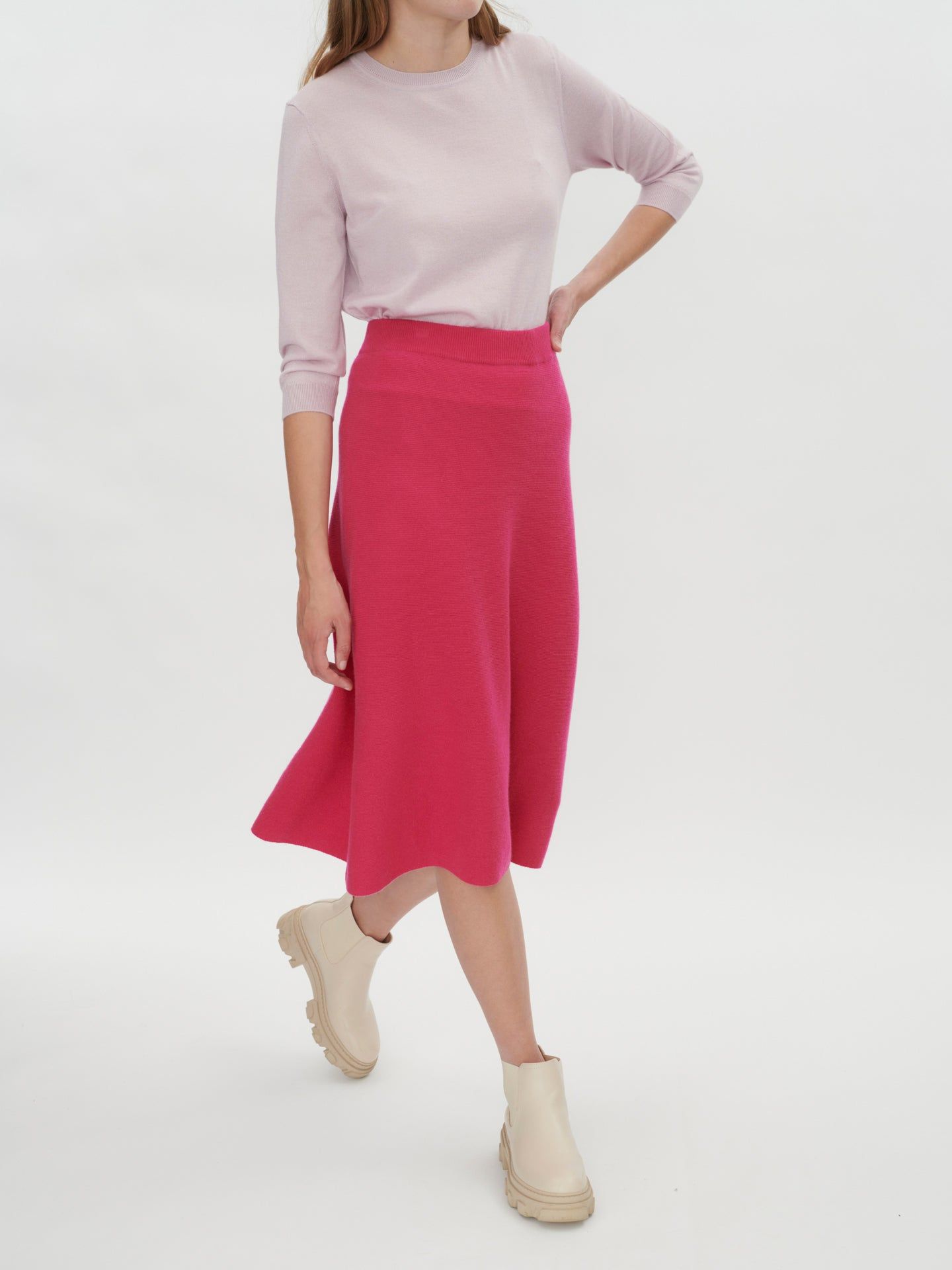 Women's Cashmere Flared Skirt Beetroot Purple - Gobi Cashmere