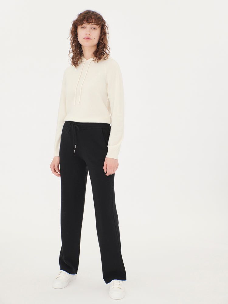 Women's Cashmere Straight Leg Jogger With Contrast Side Black - Gobi Cashmere