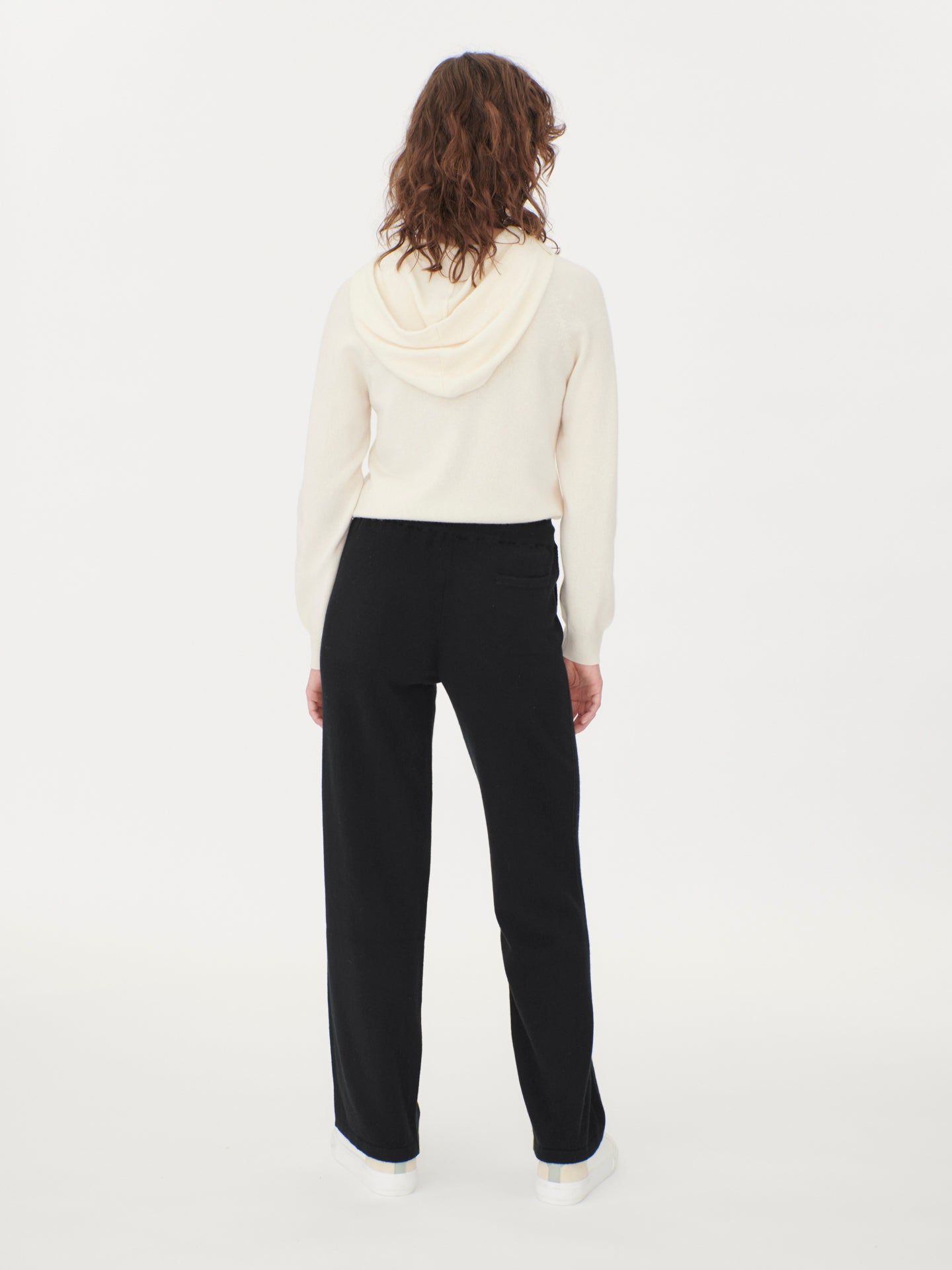 Women's Cashmere Straight Leg Jogger With Contrast Side Black - Gobi Cashmere