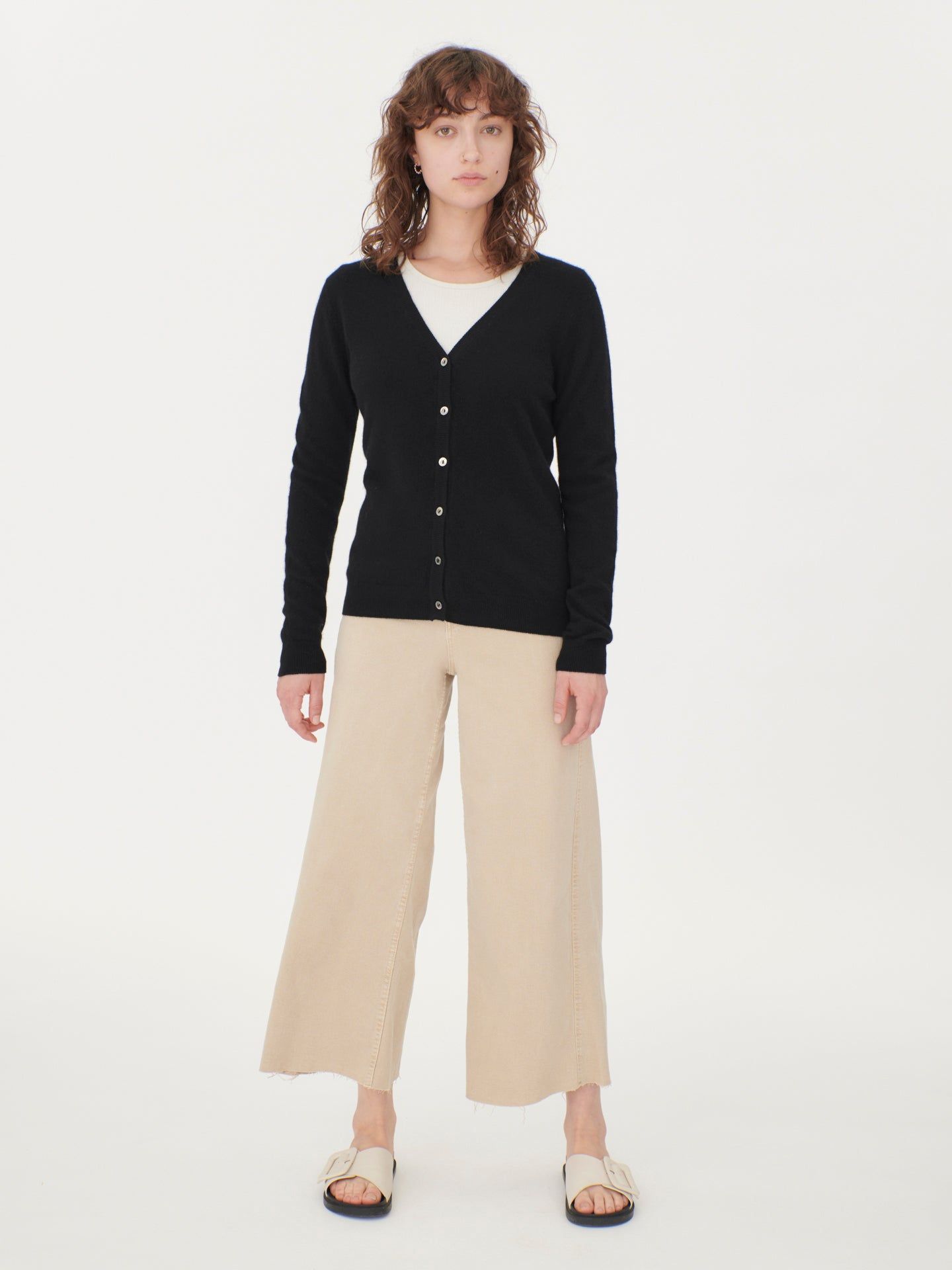 Women's Cashmere V-neck Cardigan Black  - Gobi Cashmere