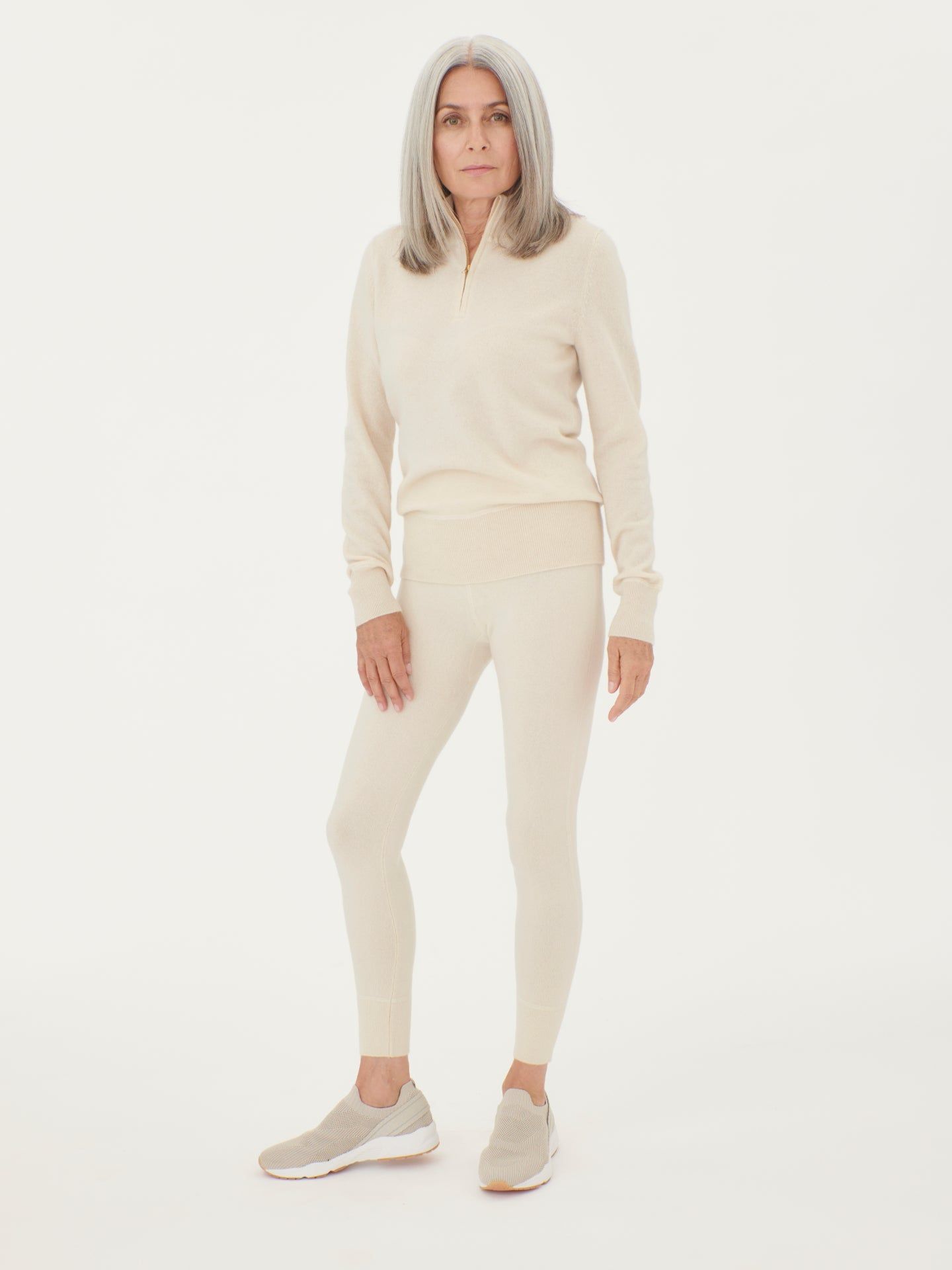 Women's Cashmere Tight-Fit Leggings Off White - Gobi Cashmere