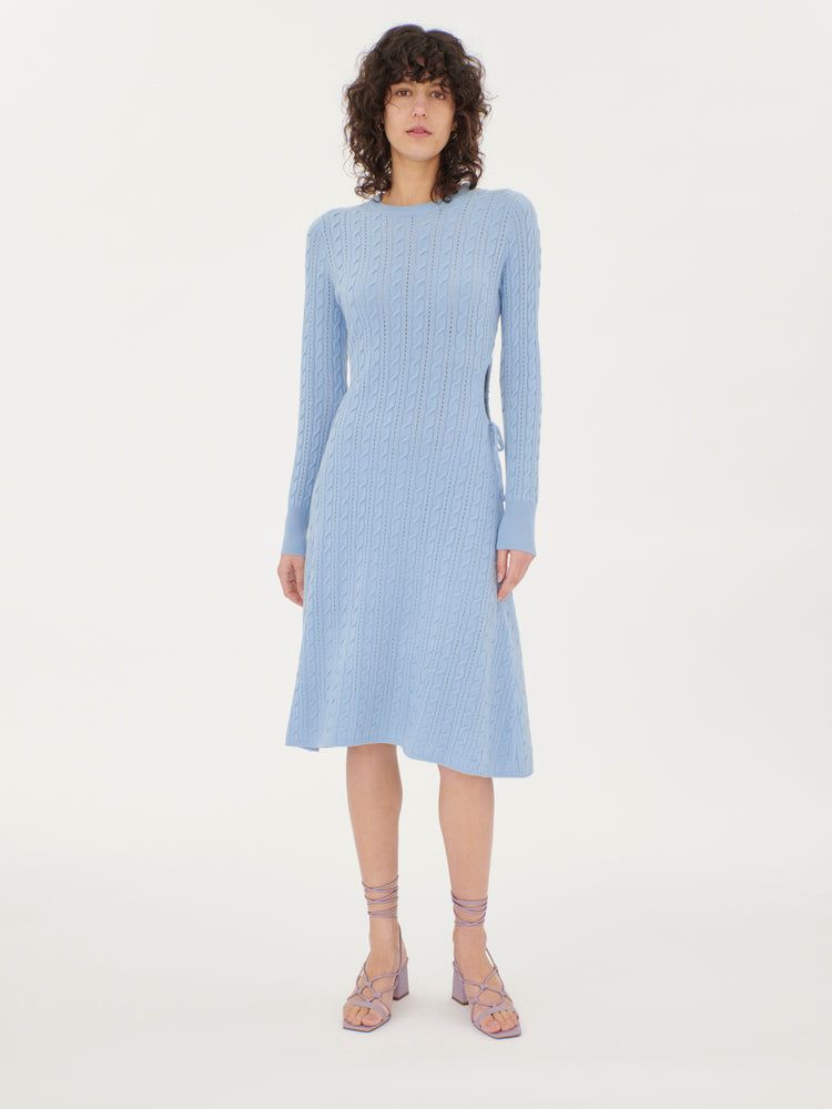Women's Cashmere Side Cutout A-Line Dress Azure Blue - Gobi Cashmere