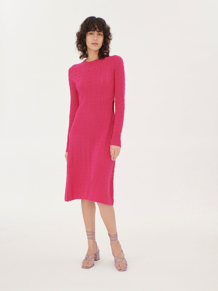 Women's Cashmere Side Cutout A-Line Dress Beetroot Purple - Gobi Cashmere