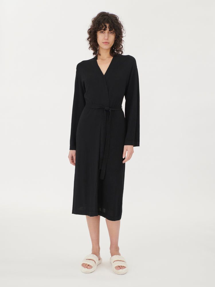 Women's Silk Cashmere Robe Black - Gobi Cashmere