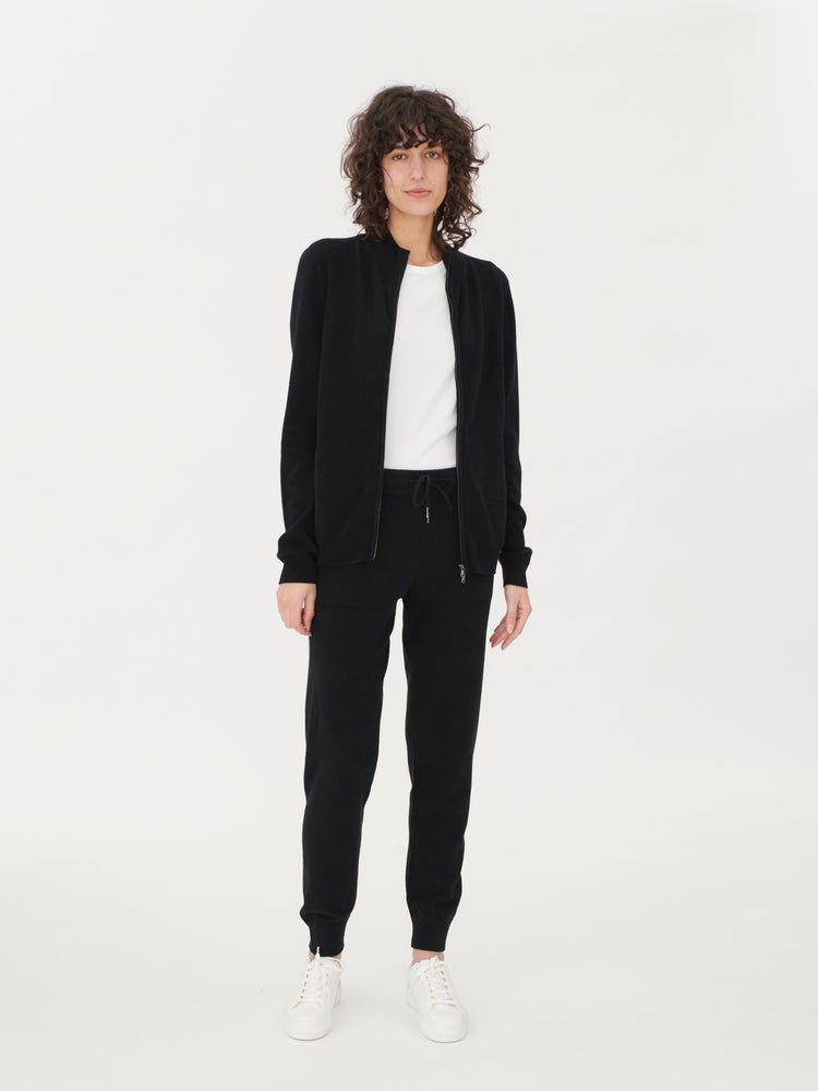 Women's Cashmere Zip Cardigan Black - Gobi Cashmere