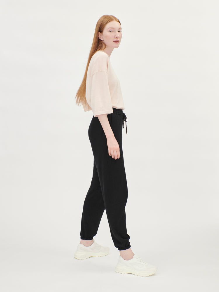 Women's Silk Cashmere Joggers Black - Gobi Cashmere