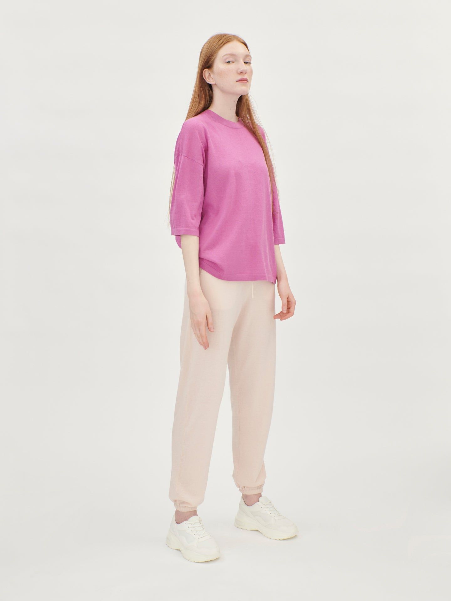 Women's Silk Cashmere Loose T-Shirt Super Pink - Gobi Cashmere