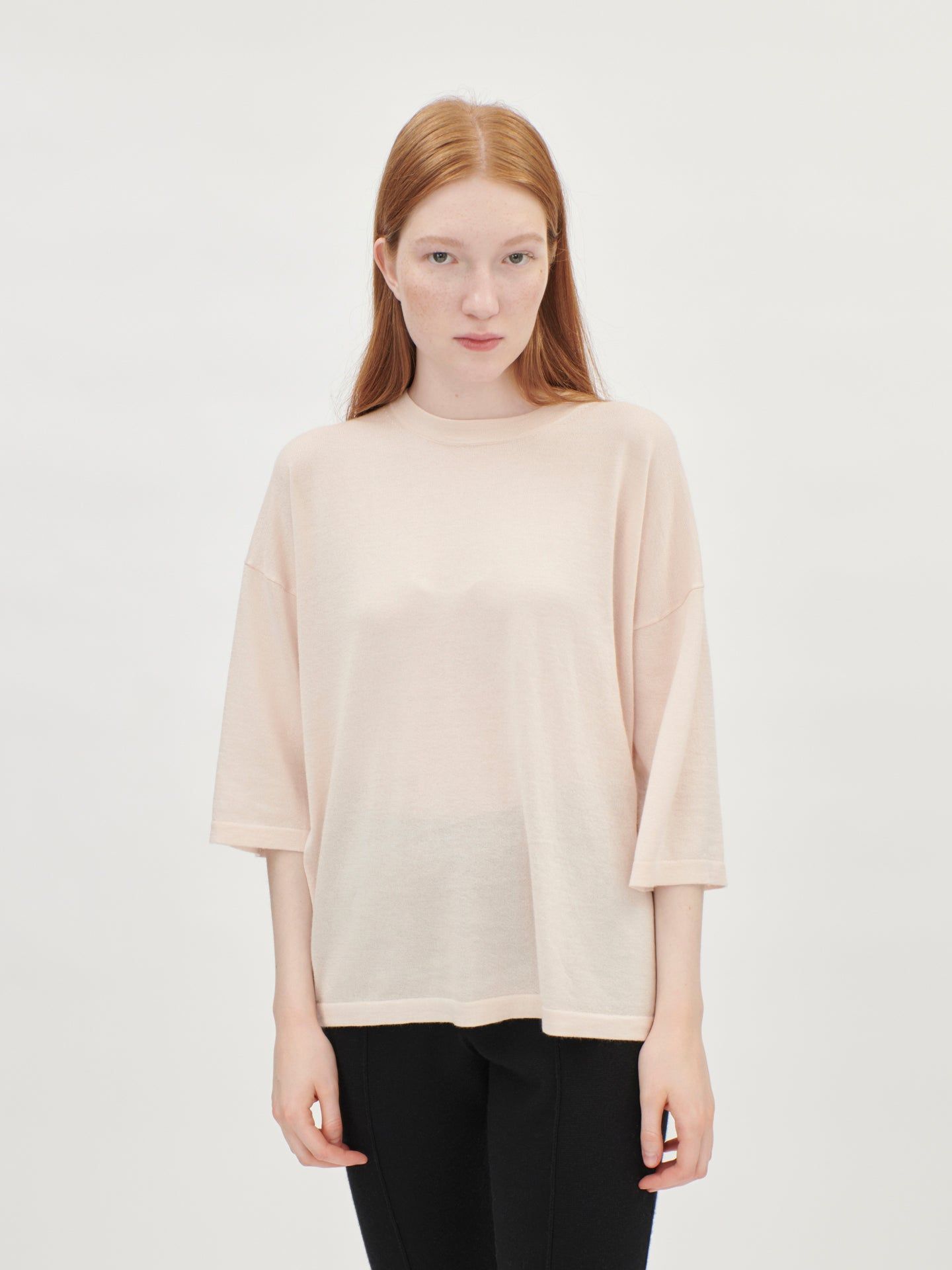 Women's Silk Cashmere Loose T-Shirt Whisper Pink- Gobi Cashmere