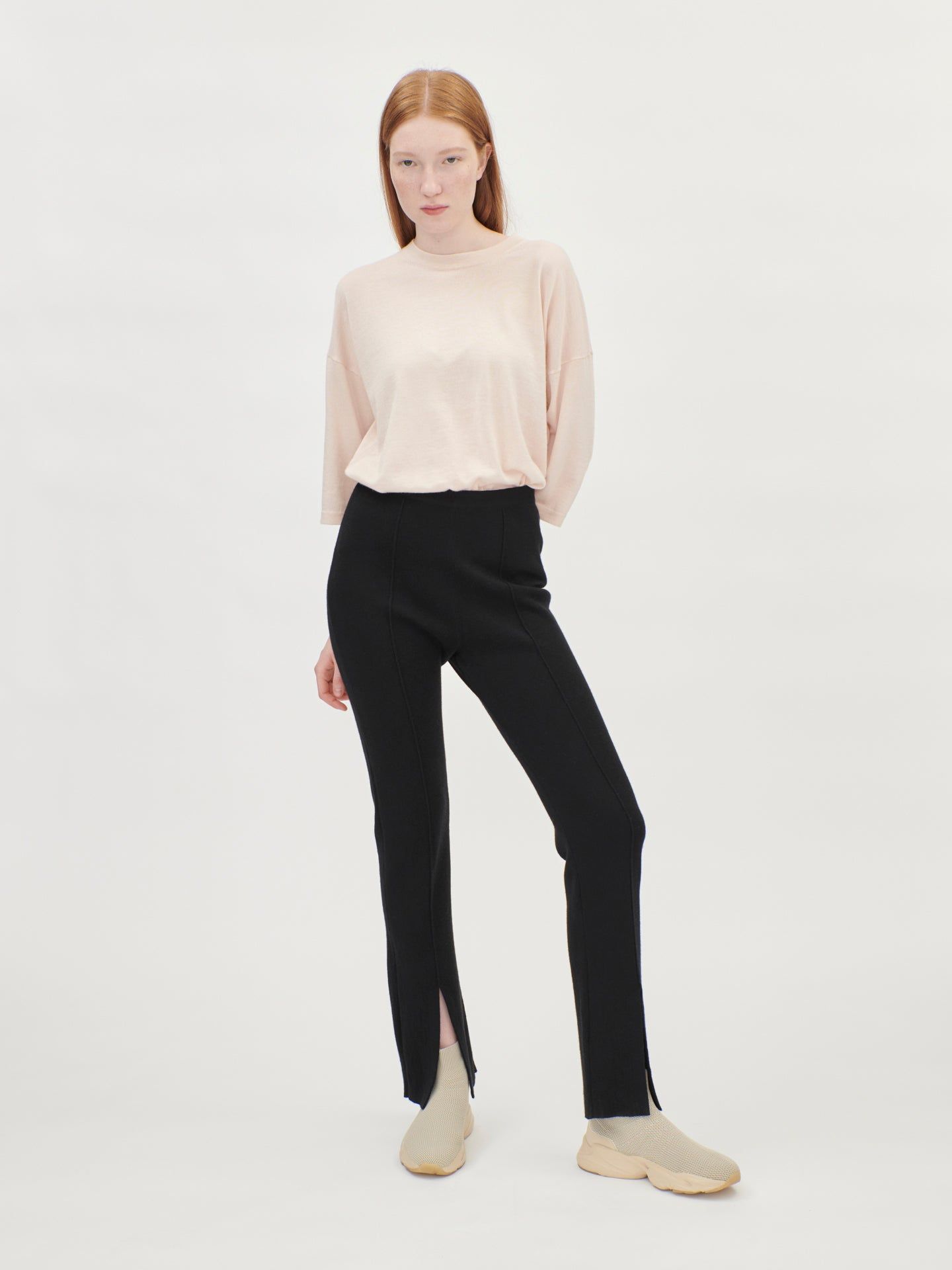 Women's Cashmere Front Slit Trousers Black - Gobi Cashmere