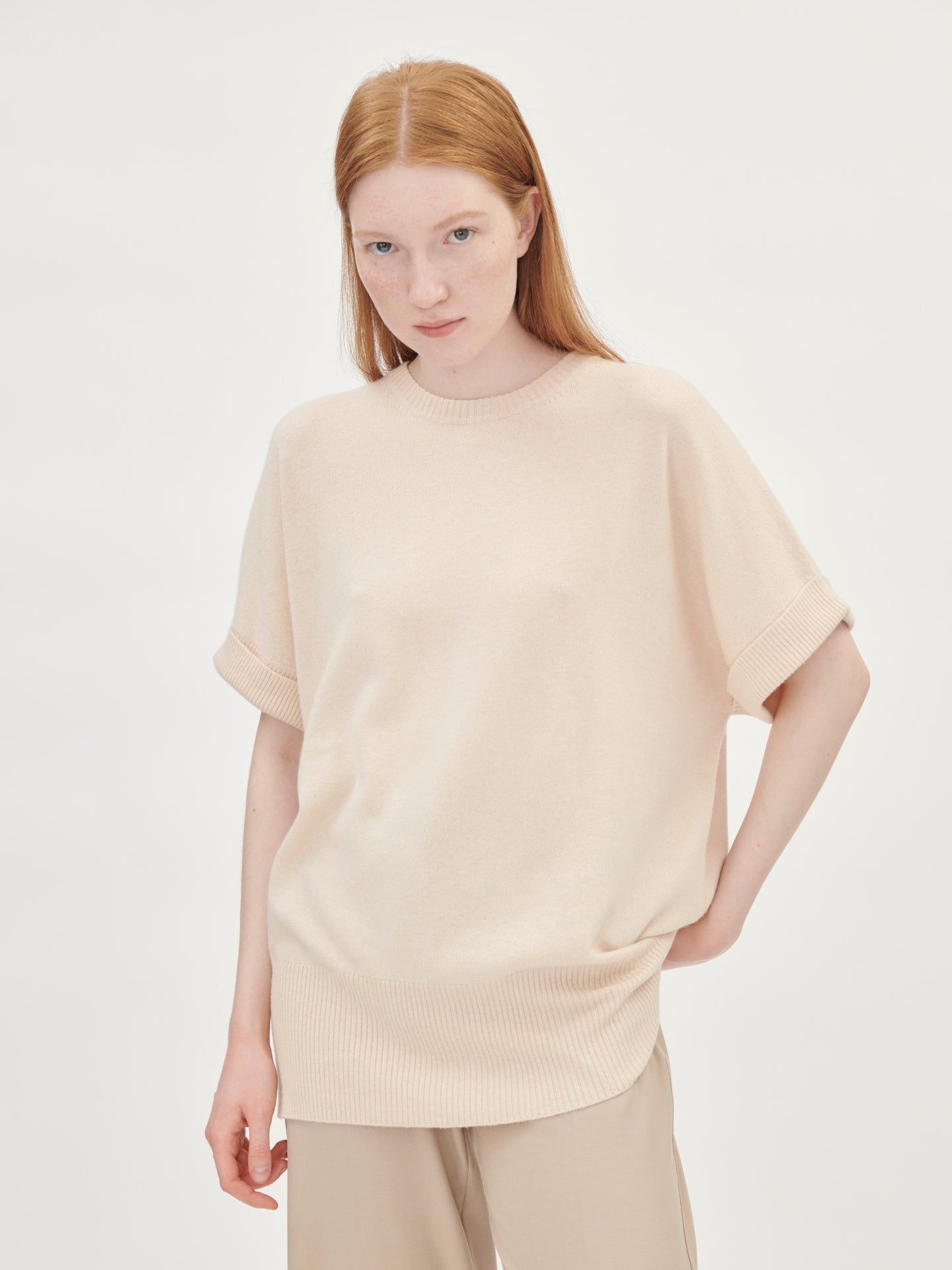 Women's Cashmere Oversized Roll Sleeve Shirt Crème Brulee - Gobi Cashmere